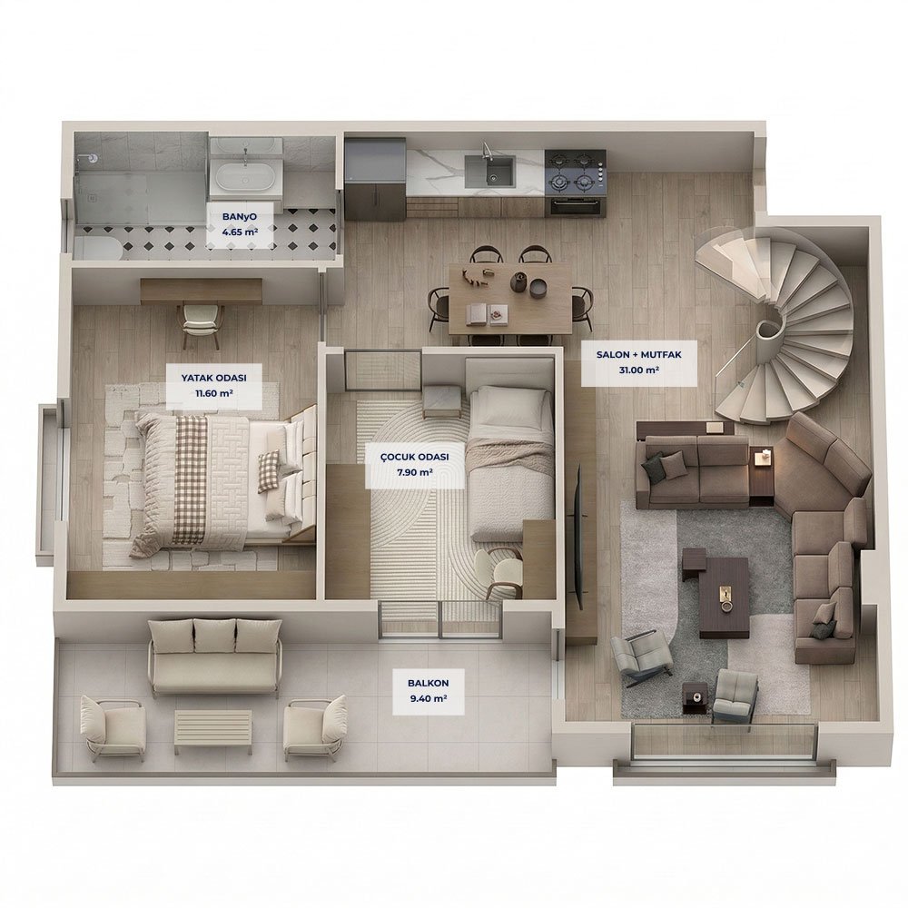 A Blok 2,5+1 Dubleks Kat Planı