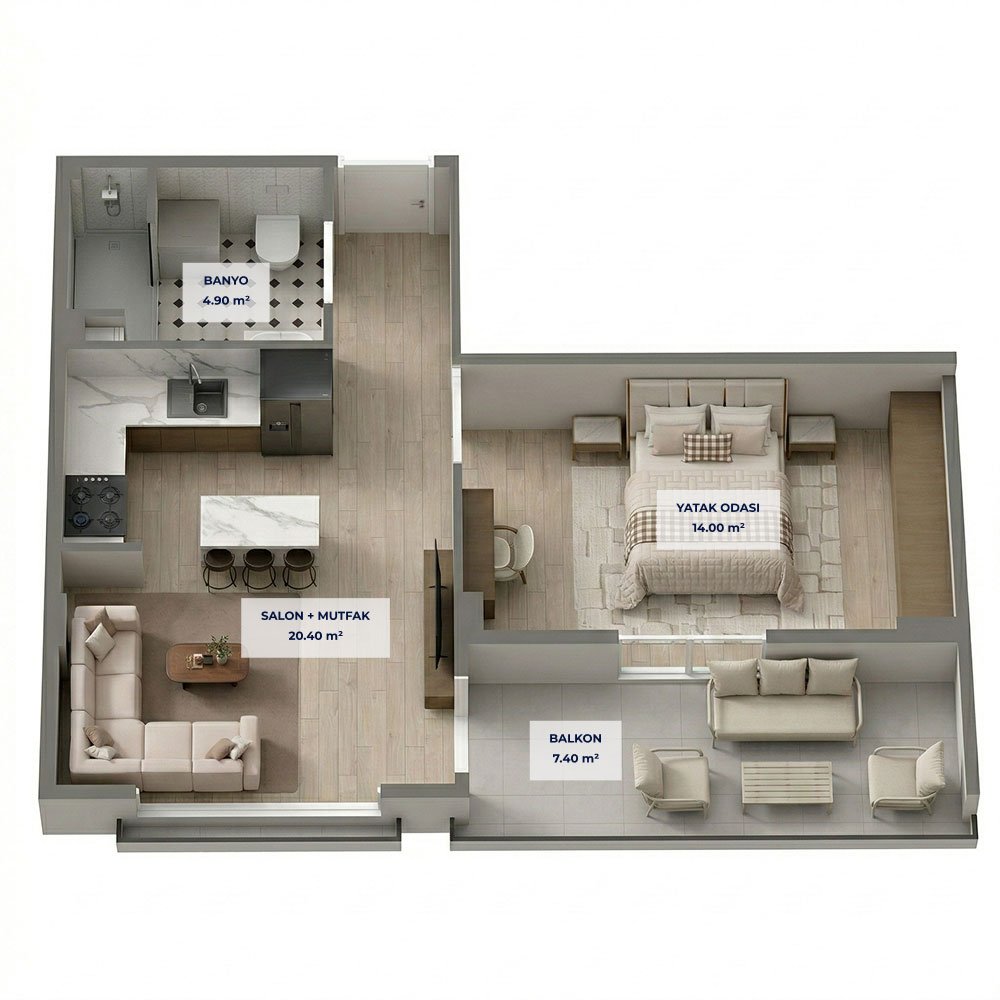 B Blok 1+1 Tip 4 Kat Planı